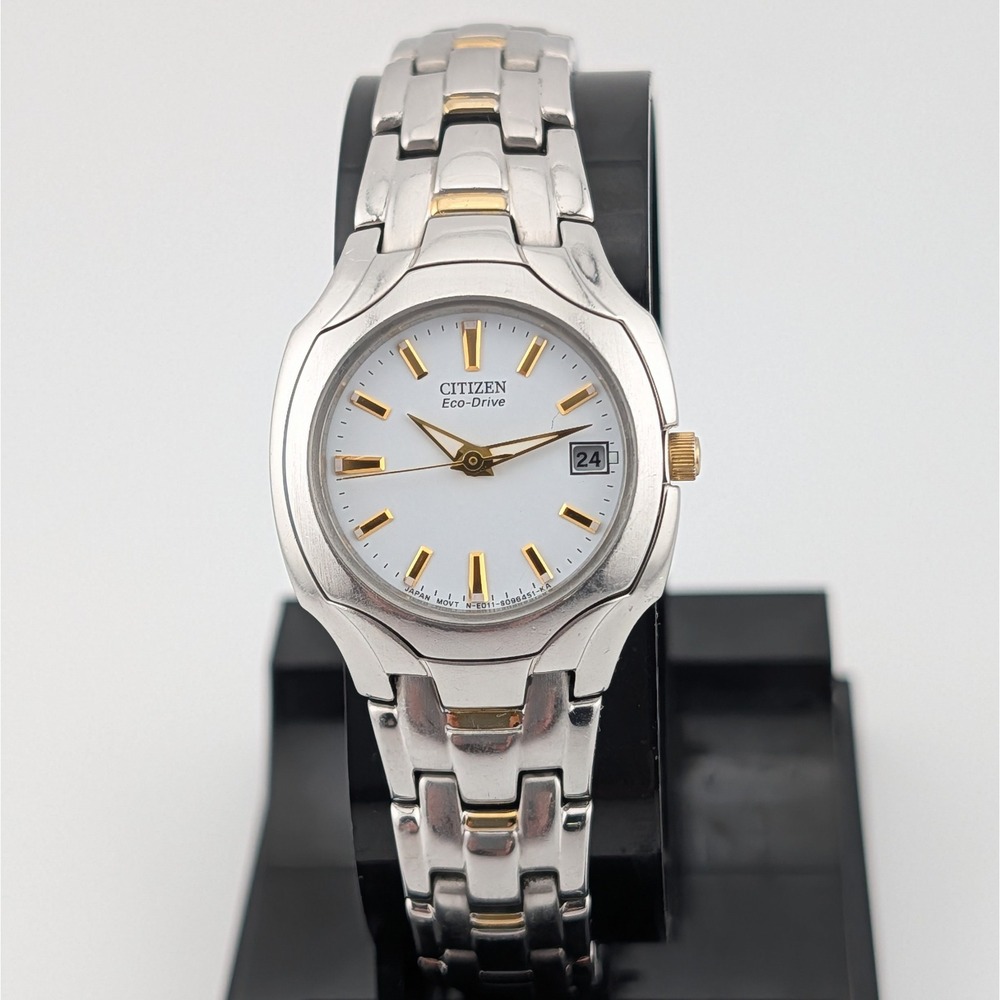 Citizen Eco-Drive Two Tone White Dial Ladies Watch Date E011-S049601